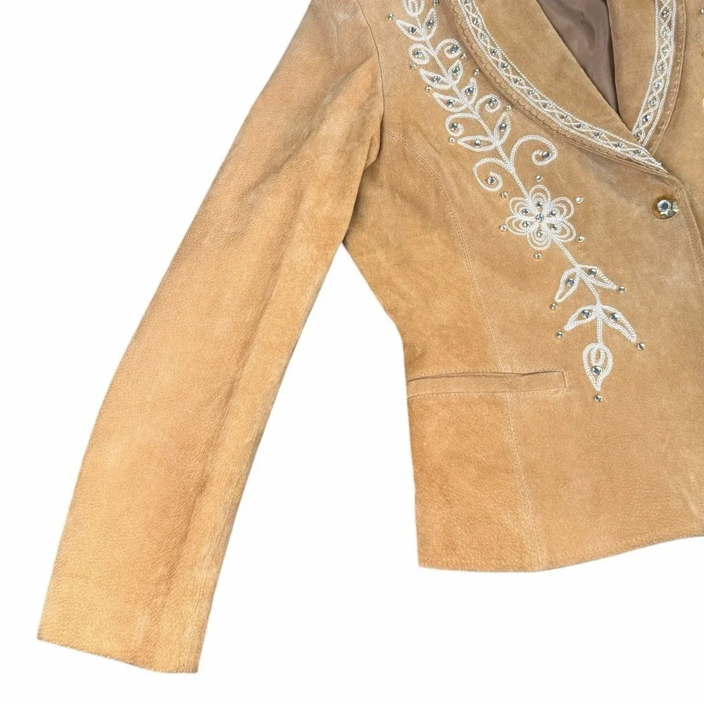 Cripple Creek Western Leather  Embroidered & Jeweled Tan Jacket Women’s Size XL - Picture 4 of 12